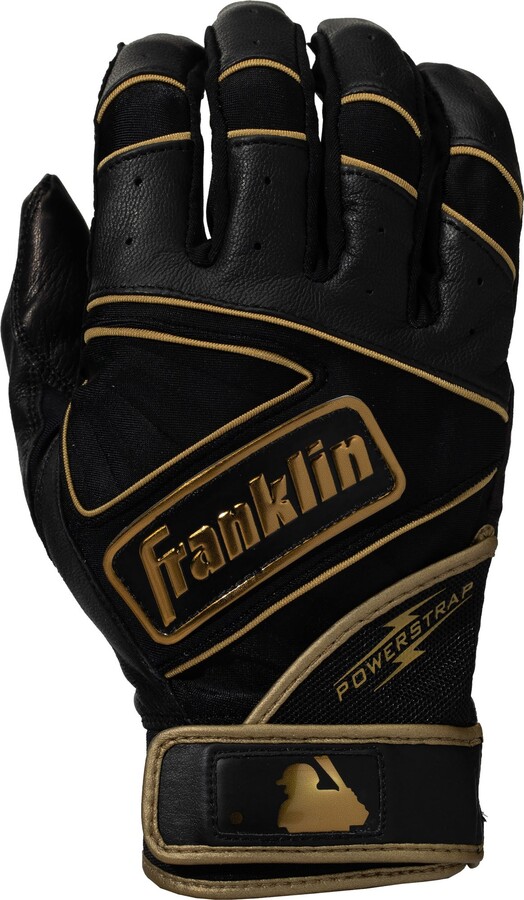 Franklin Adult Powerstrap Batting Gloves, Men's, Small, Black/Gold