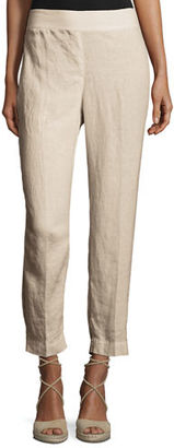 Eileen Fisher Organic Linen Straight-Leg Ankle Pants, Natural, Plus Size