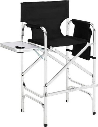 Karl Home KarlHome30inPortableFoldingDirectorChairwithCollapsibleSideTableBlackSilver