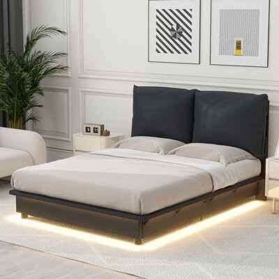 Kayri Upholstered Platform Bed with Sensor Light and Backrests