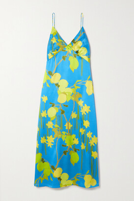 BERNADETTE Jeanine Printed Silk-blend Satin Midi Dress - Blue - FR34