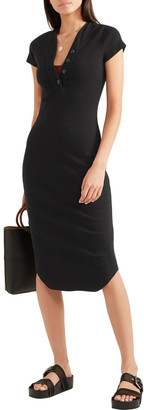 James Perse Button-detailed Ribbed Cotton-blend Jersey Dress