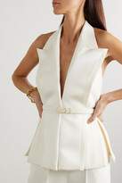 Thumbnail for your product : Fendi Belted Satin-trimmed Wool And Silk-blend Crepe Halterneck Vest - White