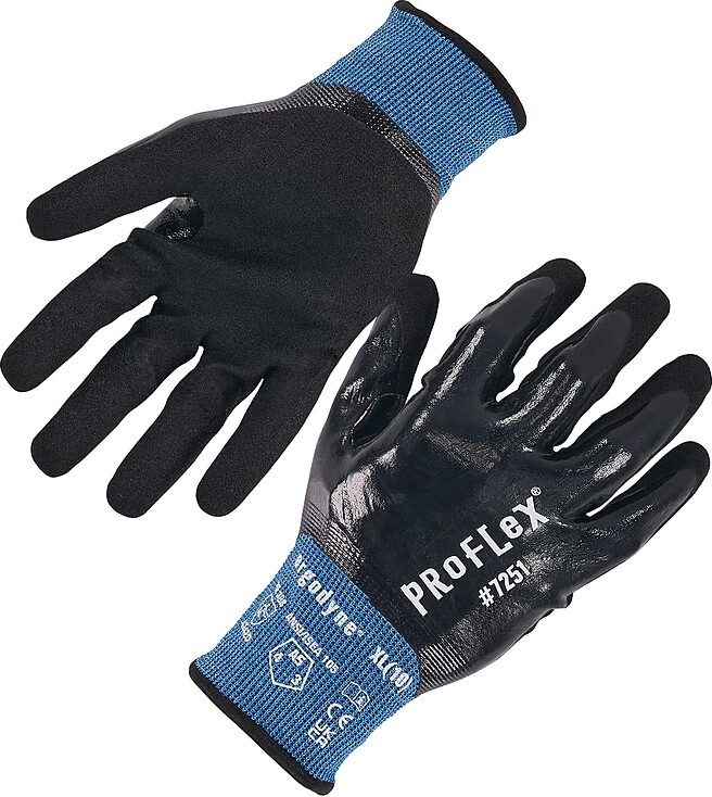 ProFlex 7251 Cut-Resistant Water-Resistant Fully Coated Nitrile Gloves, Large, 21 Gauge, A5 Cut Level, Black, Pair (10444)