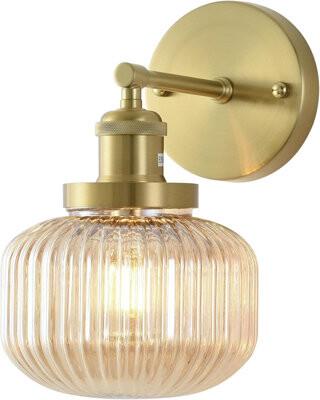 Everly Quinn Vintage Industrial Wall Sconce With Amber Pumpkin Glass Shade Modern Gold Finish Lighting Fixture For Bathroom Living Room Hallway And Bedroom E26