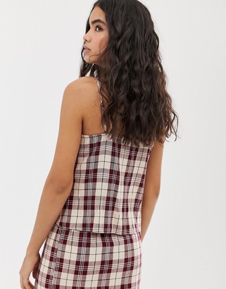 Miss Selfridge linen cami top with button detail in check