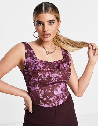 ASOS DESIGN Fuller Bust printed corset top in pink and burgundy floral -  ShopStyle