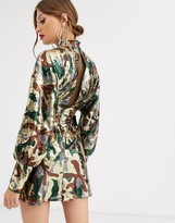 Thumbnail for your product : ASOS DESIGN DESIGN mini dress in camo sequin in slouchy fit with belt