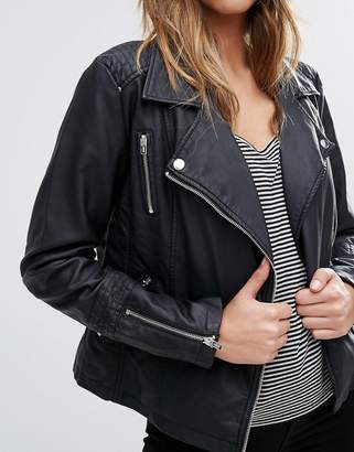 Only Faux Leather Biker Jacket With Zip Detail