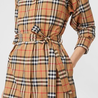 Burberry Vintage Check Cotton Tie-waist Shirt Dress