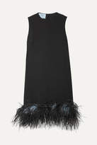 Thumbnail for your product : Prada Feather-trimmed Crepe De Chine Dress - Black