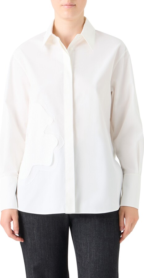 Akris Punto Floral Appliqué Cotton Button-Up Shirt