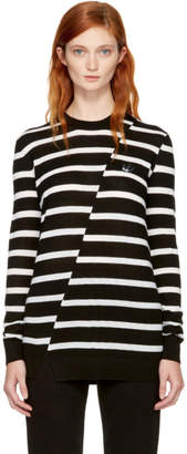 McQ Black and White Distort Stripe Swallow Badge Sweater