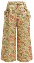 Thumbnail for your product : Simone Rocha Bow Trim Floral Brocade Trousers - Womens - Green Multi