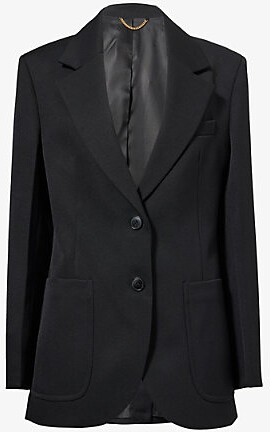 Victoria Beckham Womens Black Single-Breasted Patch-Pocket Woven-Blend Blazer 4