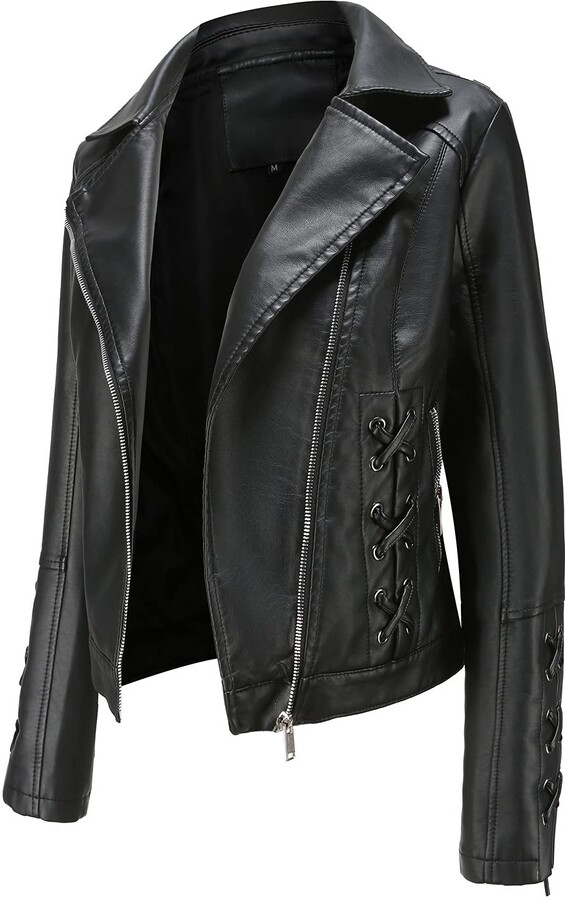 MODSGUE Women's Biker Jacket Motorcycle Leather Coat Moto Motorcycle
