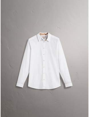 Burberry Check Detail Stretch Cotton Shirt