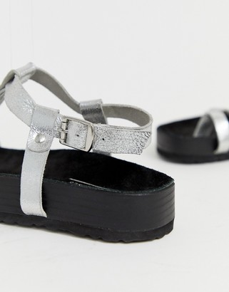 ASOS Design DESIGN Filmore premium leather minimal footbed toe loop sandals