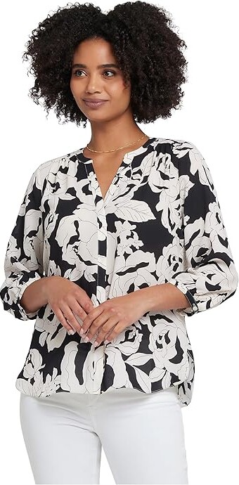 NYDJ Pinutck Blouse Women's Clothing La Solana : SM (US 4-6), Polyester