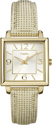 Timex Women's Classic Dress Watch | Square Case Metallic Leather Strap