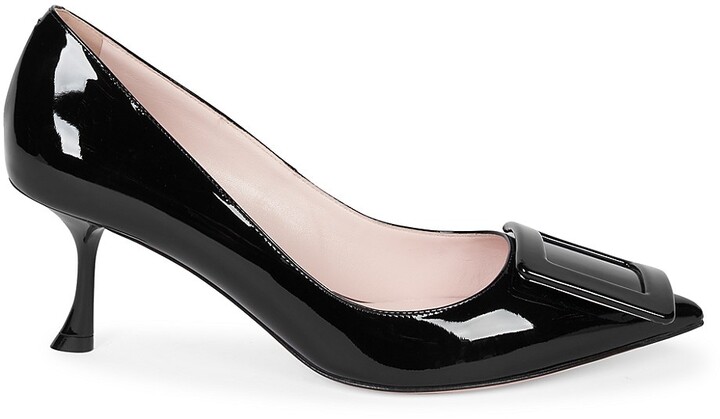 black patent kitten heel pumps