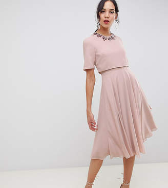 ASOS Tall DESIGN Tall midi dress with 3D embellished neckline