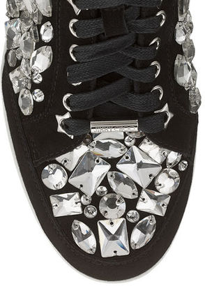 Jimmy Choo MIAMI Black Suede with Crystals Low Top Trainers