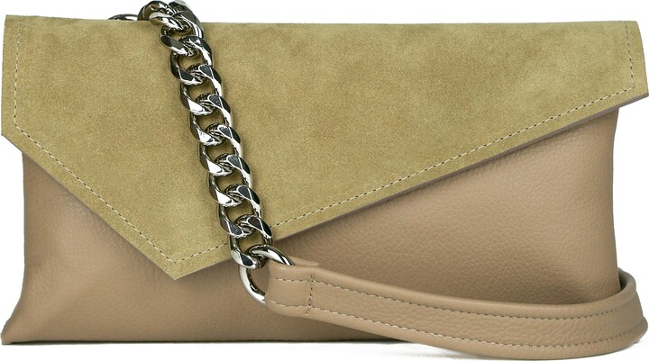Fold over Camel Tan Leather Women Clutch Purse Handbag 