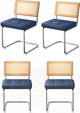 Bayou Breeze Natural Rattan Dining Chairs Set of 4, Mid Century Breuer Design Inspired, Upholstered Faux Leather for Modern Interiors