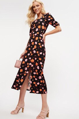 Dorothy Perkins Womens Pink And Red Floral Square Neck Midi Dress -  ShopStyle