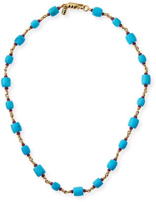 Paul Morelli Turquoise Barrel Bead Necklace with Rubies