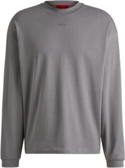 HUGO BOSS Cotton-jersey relaxed-fit T-shirt with logo print- Grey Men's T-Shirts size M