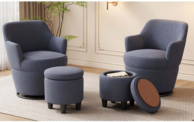 Mercer41 360°Swivel Accent Chair With Ottoman, Lounge Sofa With Nail Trim, Swivel Barrel Chair, Accent Chair