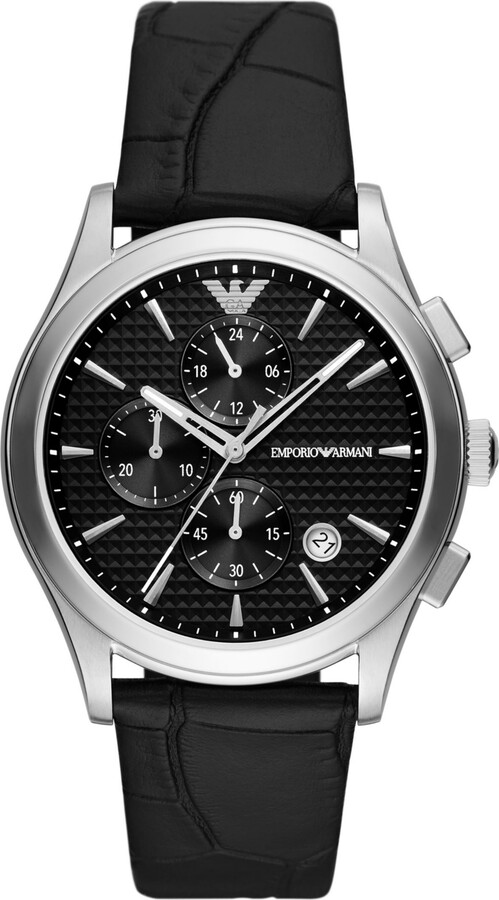 Emporio Armani Men's Chronograph Black Leather Strap Watch 42mm