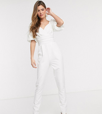 ASOS Tall ASOS DESIGN tall puff sleeve jumpsuit with lace up back detail