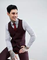Thumbnail for your product : Blend of America Harry Brown Burgundy Flannel Slim Fit Wool Blend Suit Waistcoat