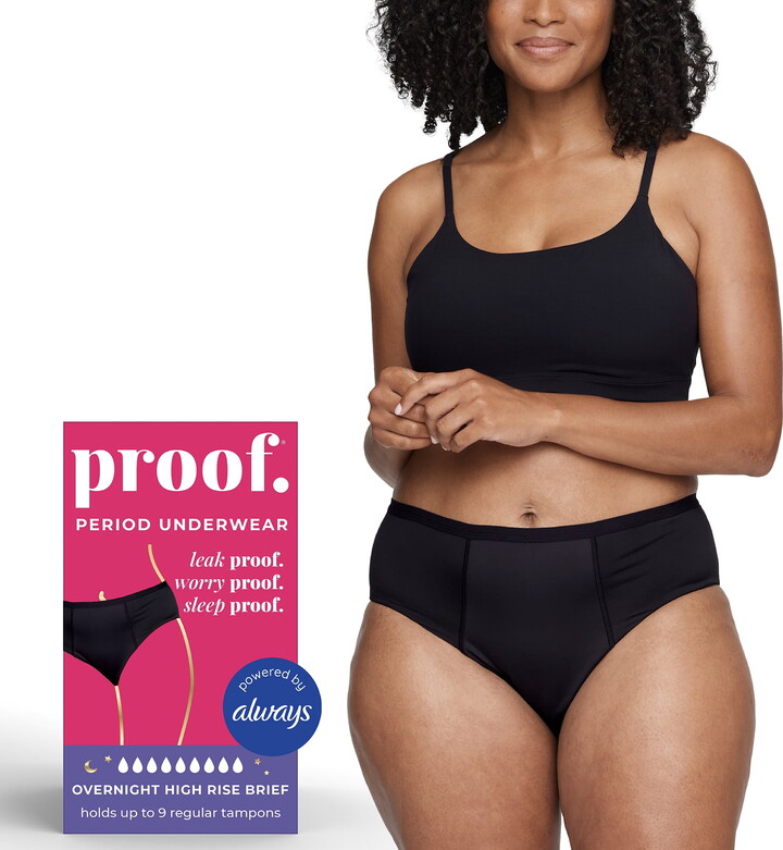 Proof Women’s Overnight Absorbency, High Rise Period Underwear, Black, Choose Your Size