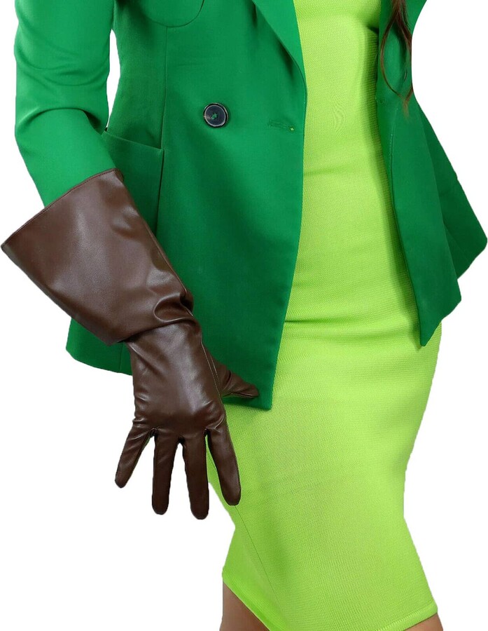DooWay Women's Long Leather Gloves Gauntlet Style Wide Sleeves Faux