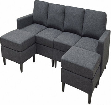 Latitude RunÂ® Linen Upholstered Modular Sectional With 2 Ottomans