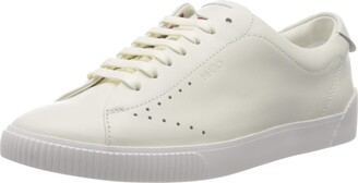 HUGO BOSS Womens Zero Tenn Nappa-Leather Trainers with Perforated Detailing Size 2 White