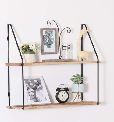 Floating Shelf with Metal Brackets, Wall Mounted Rustic Wood Wall Storage