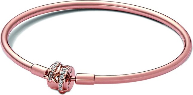 Pandora Moments 14K Rose Gold Plated Cz Bangle Bracelet