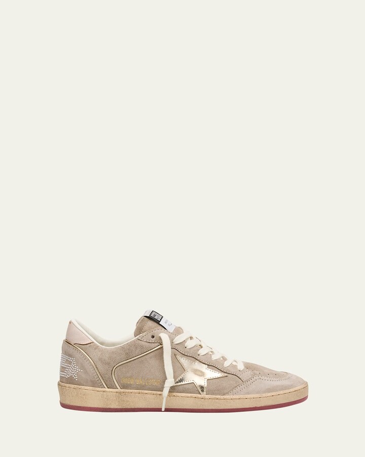 Golden Goose Ball Star Mixed Leather Low-Top Sneakers with Bead Lettering