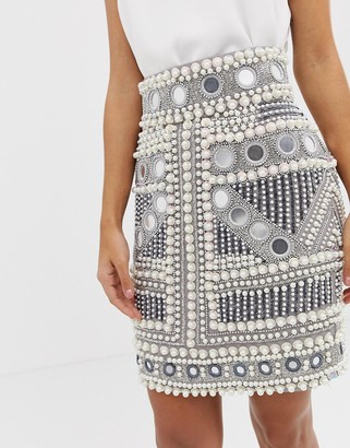 ASOS EDITION mirror and pearl mini skirt
