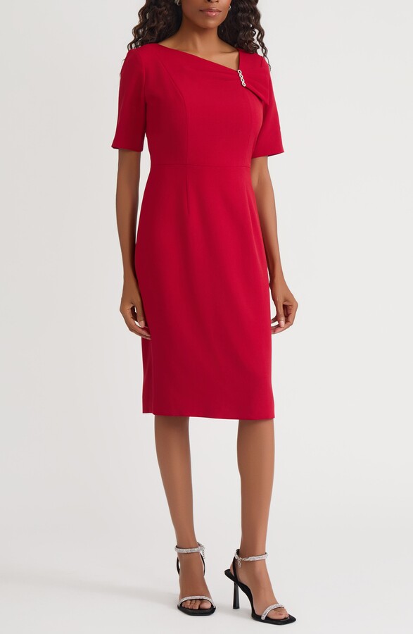 Kasper Asymmetric Neck Sheath Dress