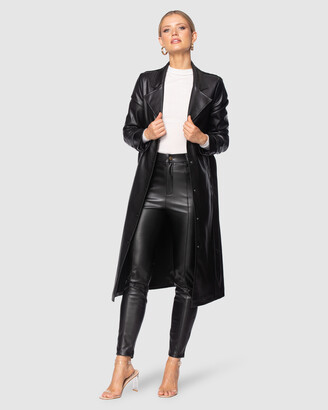 Winter Coats Leona Vegan Leather Coat, Womens Black Winter Coat Size 14