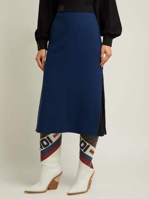 Fendi Ff-jacquard Wool-crepe Midi Skirt - Womens - Dark Blue