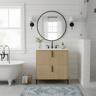 Latitude Run Hand-carved groove design bathroom vanity