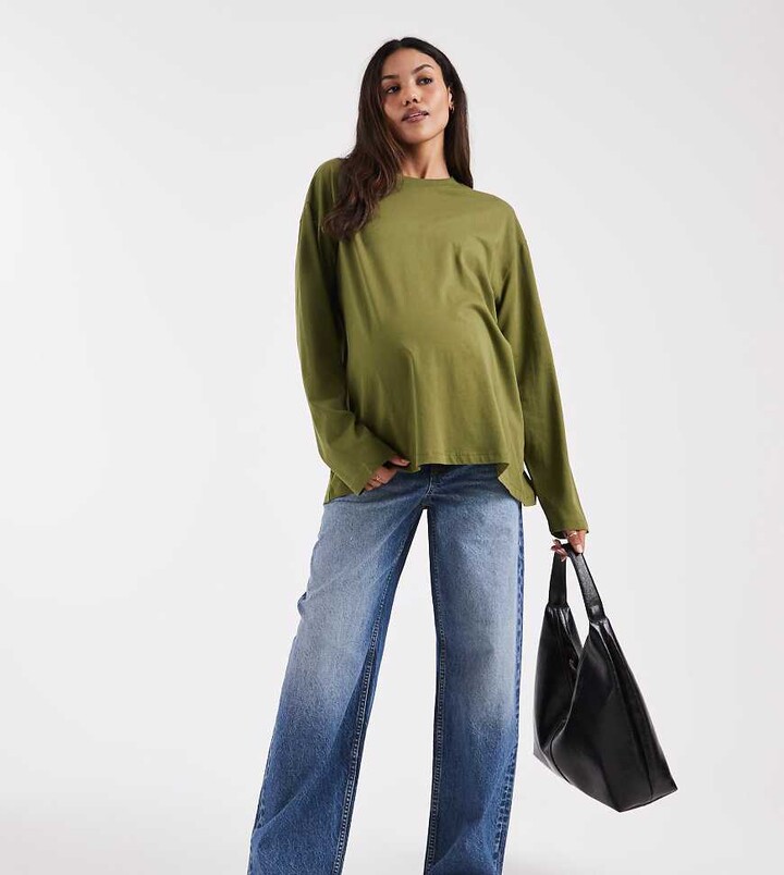 ASOS Maternity ASOS DESIGN Maternity long sleeve T-shirt in khaki