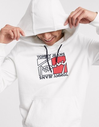 Tommy Jeans essential signature box logo hoodie in white